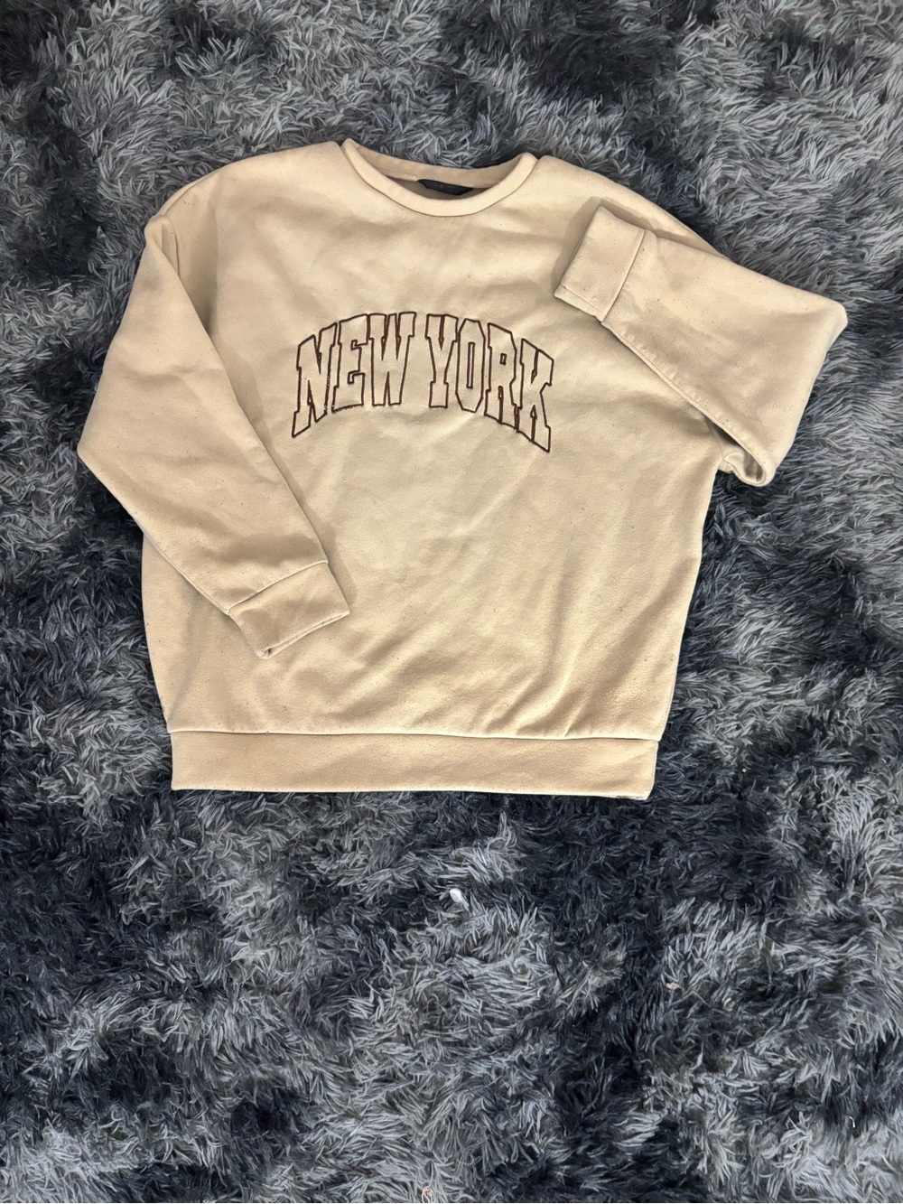 Fashion Nova Beige 'New York' Crewneck Sweater